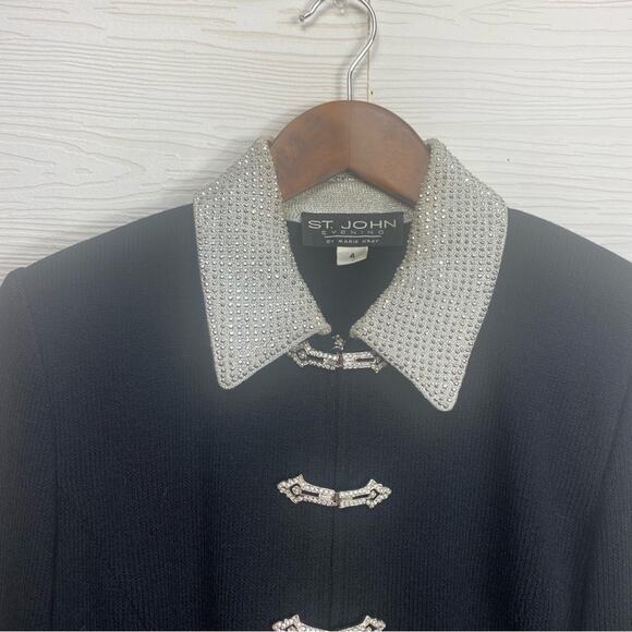 St. John Evening Bling Rhinestone detailed Black Blazer Knit Size4 Old Money - Picture 4 of 12